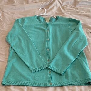 L.L. Bean Aqua Button-Up Cardigan